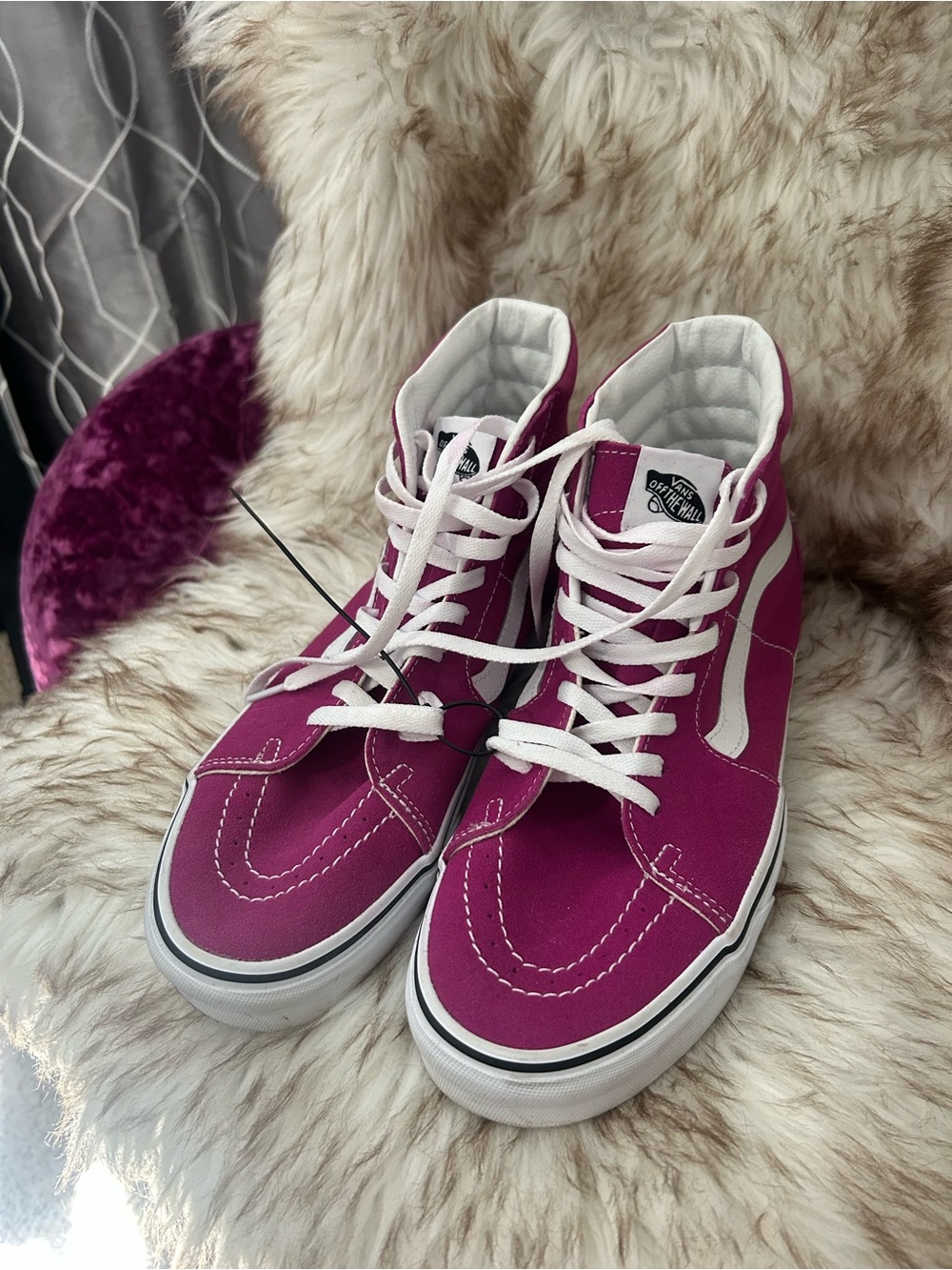 Vans Fuchsia High-Top Skate Sneakers with White Stripe